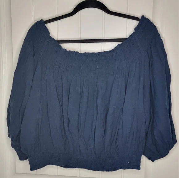 We The Free/Free People Cold Shoulder Mid Sleeve Top, Women's Large, Blue - Picture 4 of 4
